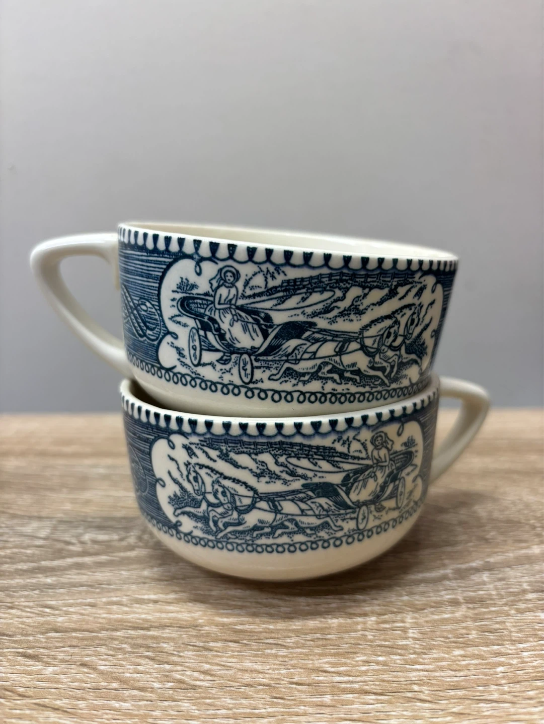 Two Blue and White Vintage Mugs