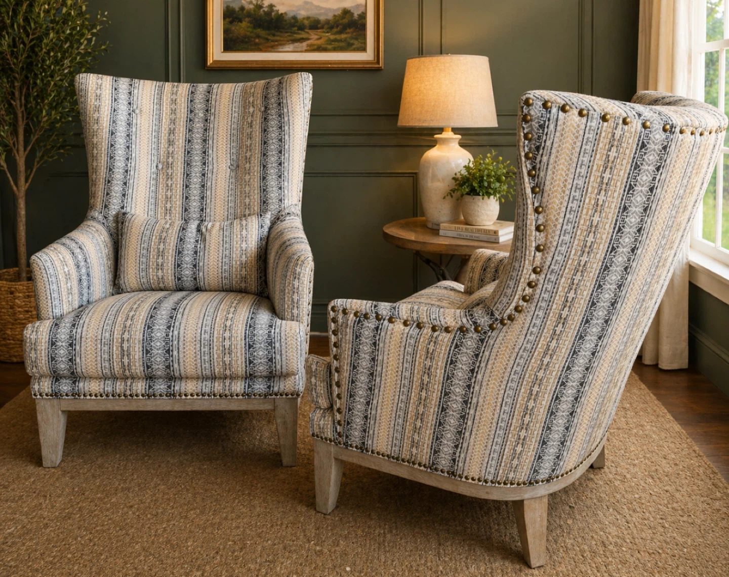 2 high back wing chairs