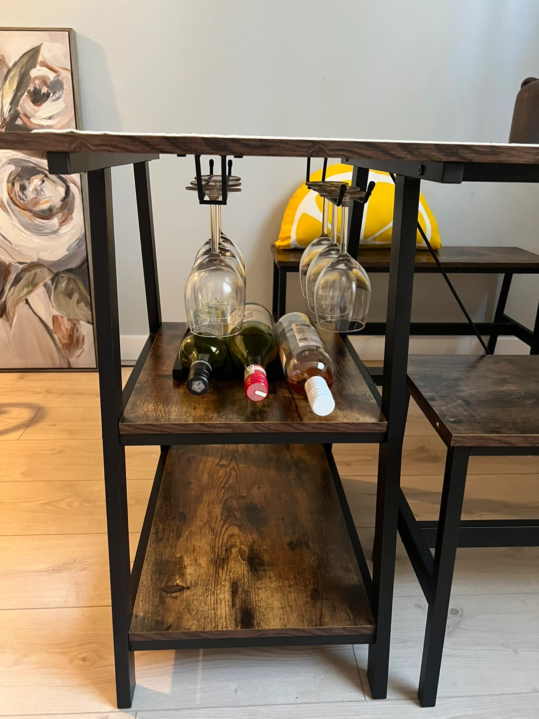 Rustic Wood Dining Table with Bench and Wine Rack - photo 4