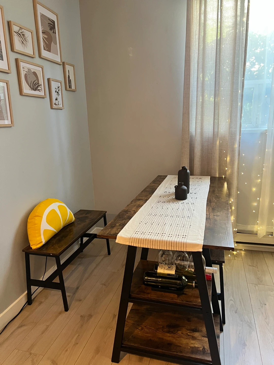 Rustic Wood Dining Table with Bench and Wine Rack - photo 2