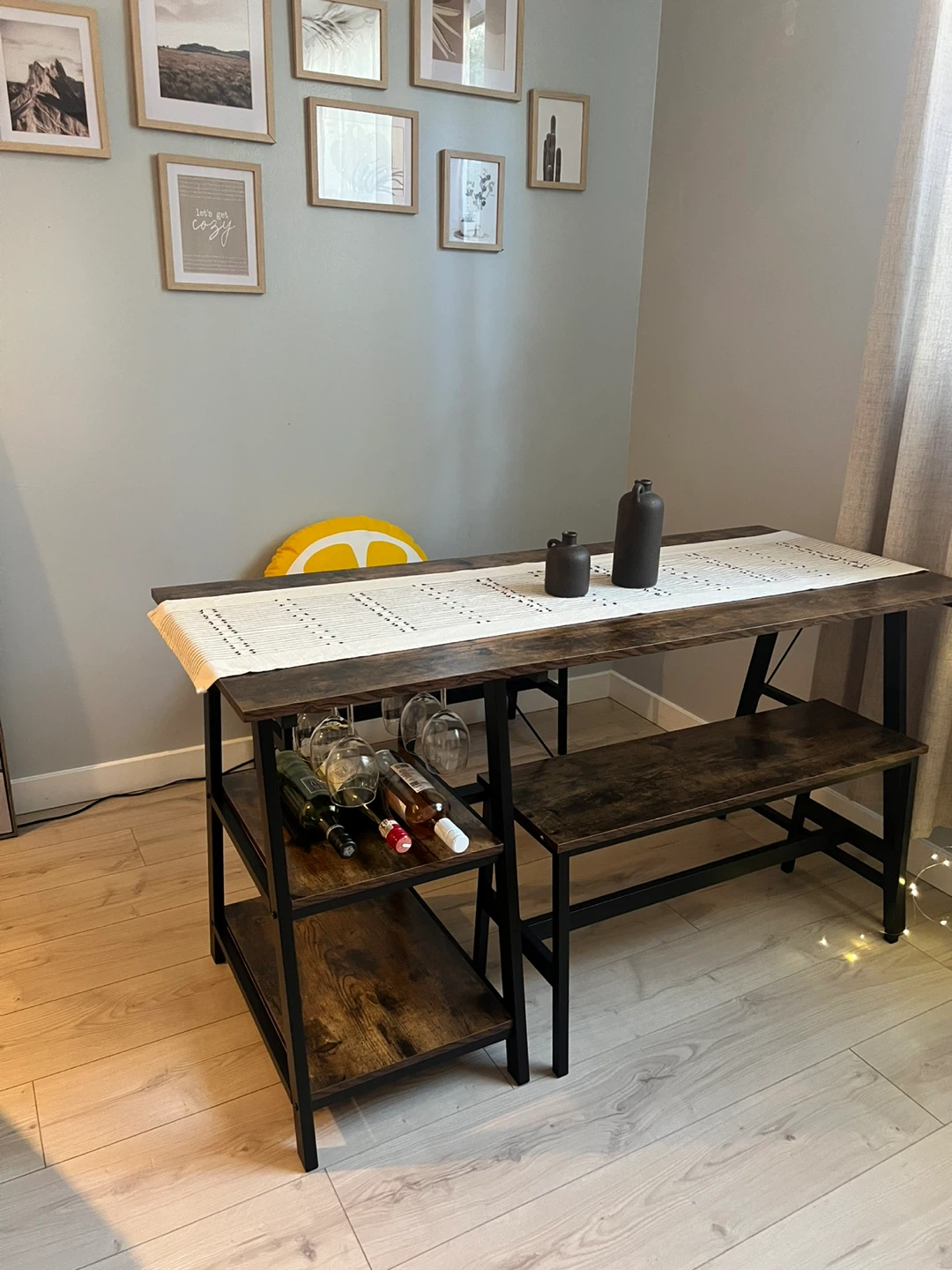 Rustic Wood Dining Table with Bench and Wine Rack - photo 3