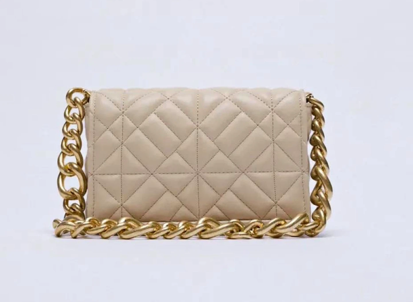 Zara Quilted beige handbag with gold chain strap