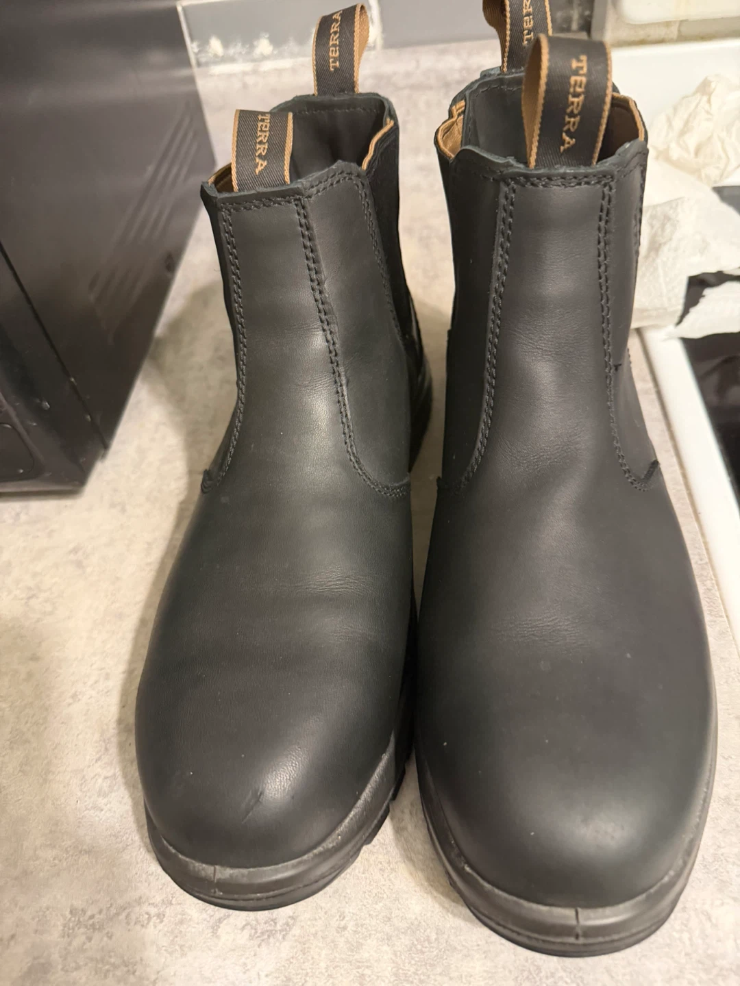 TERRA Black Leather Chelsea Work Boots Size 10
