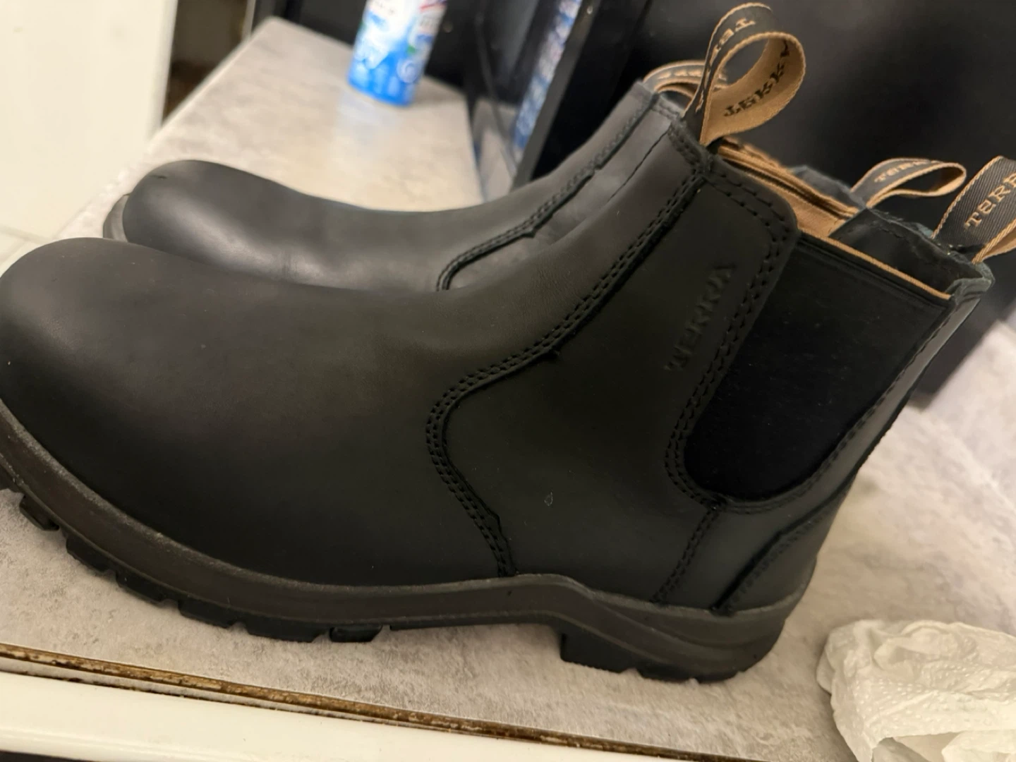 TERRA Black Leather Chelsea Work Boots Size 10 - photo 2