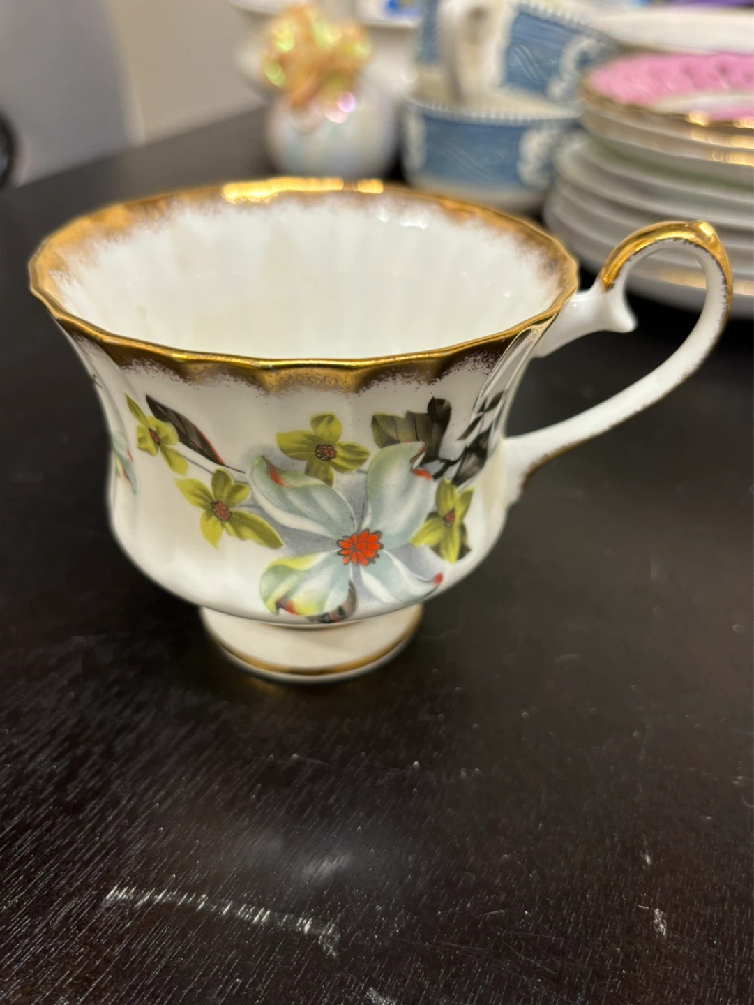 Vintage Floral Teacup with Gold Trim