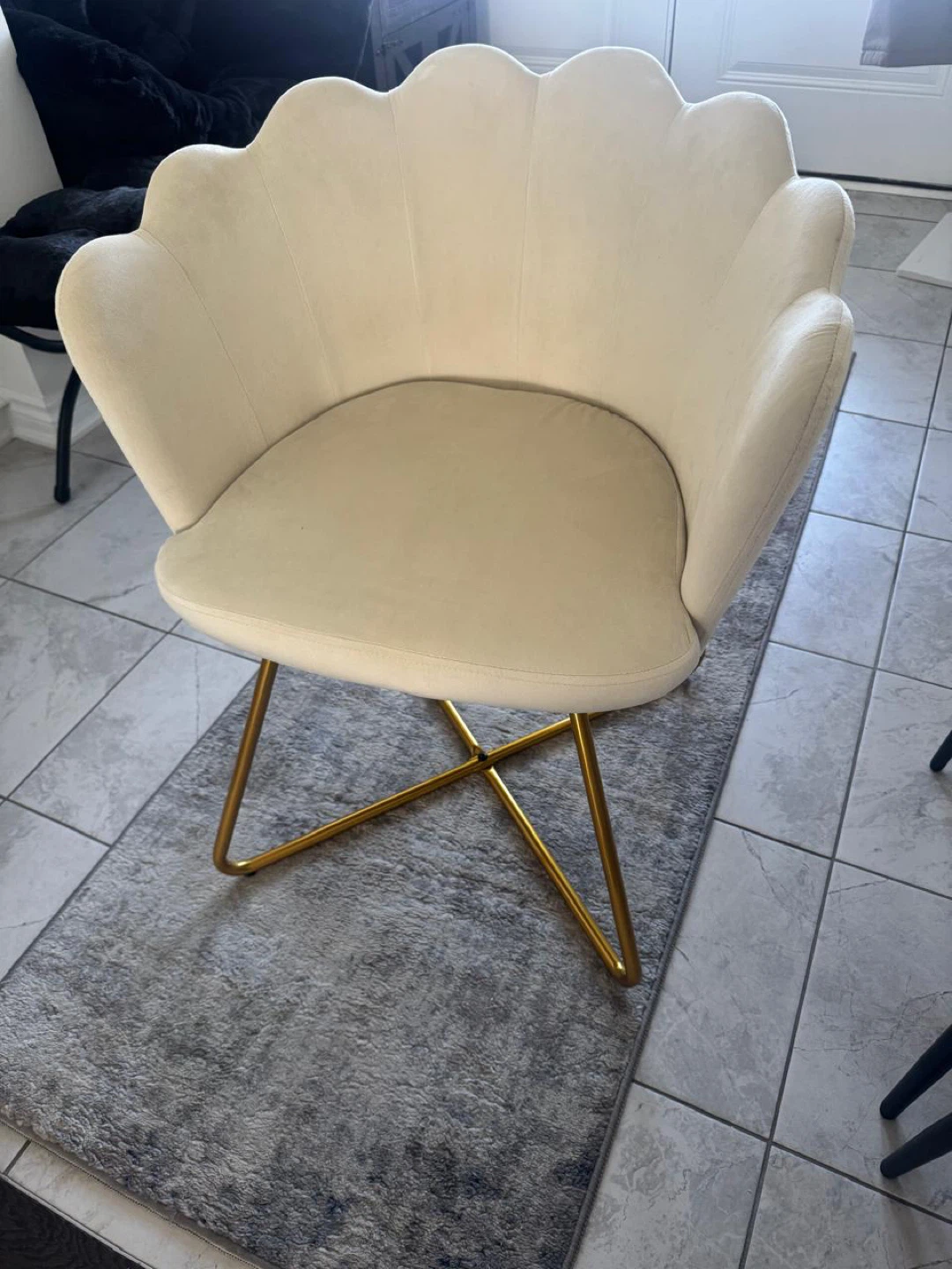 Cream Velvet Shell Accent Chair with Gold Legs - photo 2