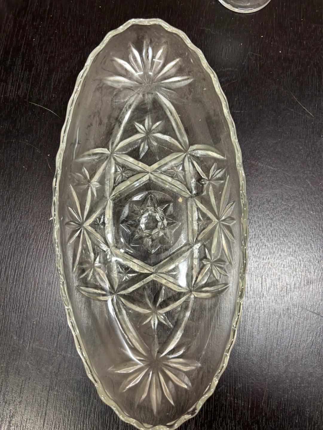 Clear Glass Serving Dish with Starburst Pattern