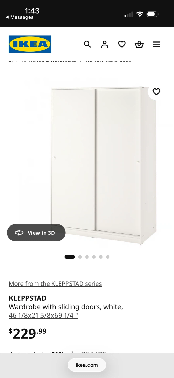 IKEA White Wardrobe with Sliding Doors