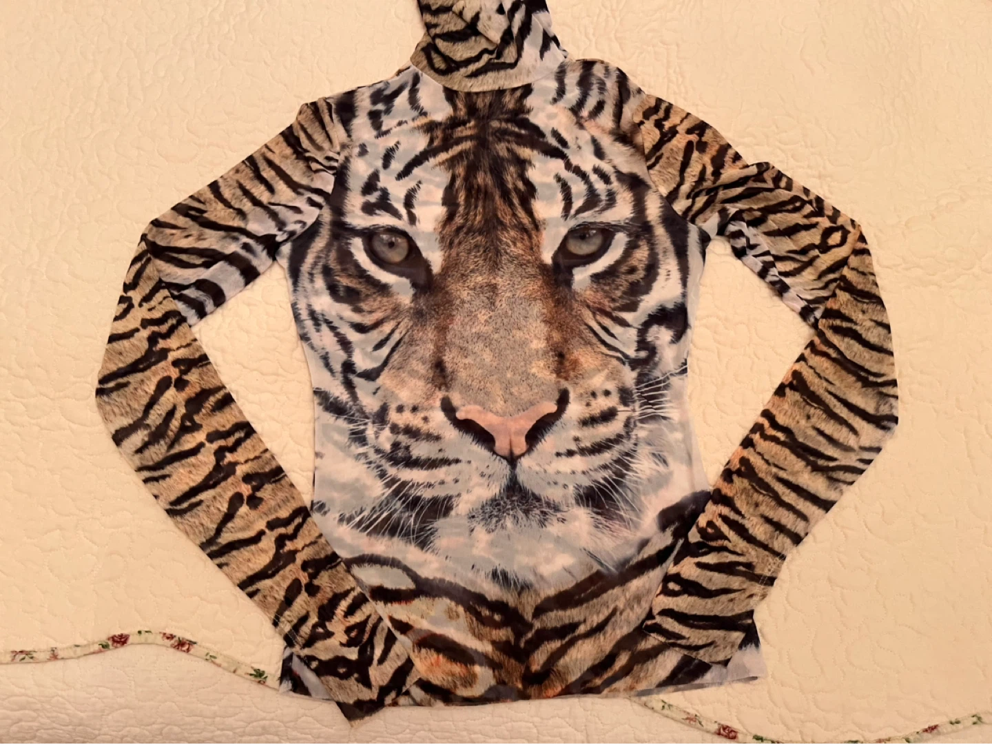 Tiger Face Mesh Turtleneck