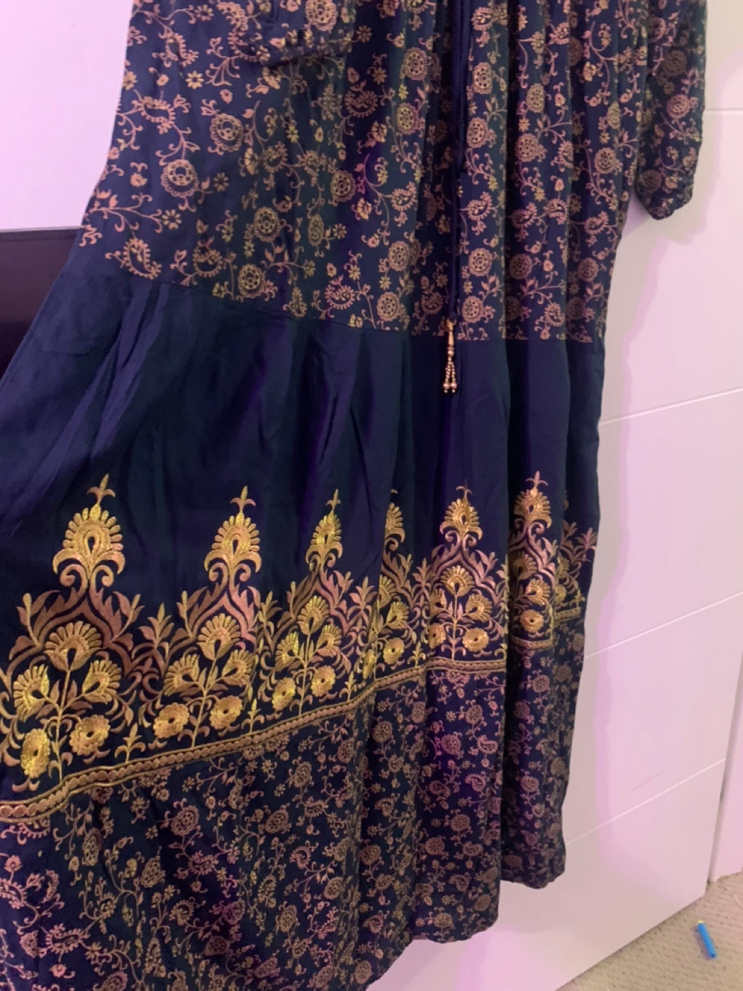 Navy Blue Embroidered Maxi Dress - Size M - photo 3