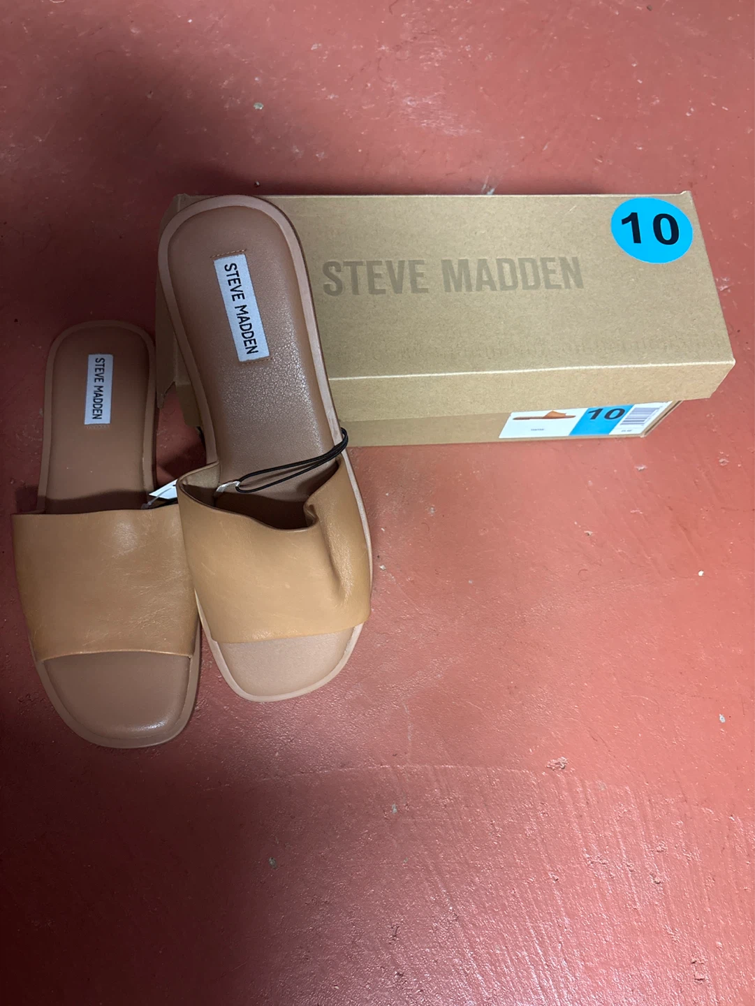 Steve Madden Women's Tan Leather Slides - Size 10
