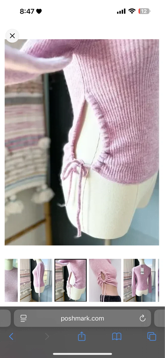 ZARA Purple Ribbed Knit Ruched Side Sweater Size S - photo 3