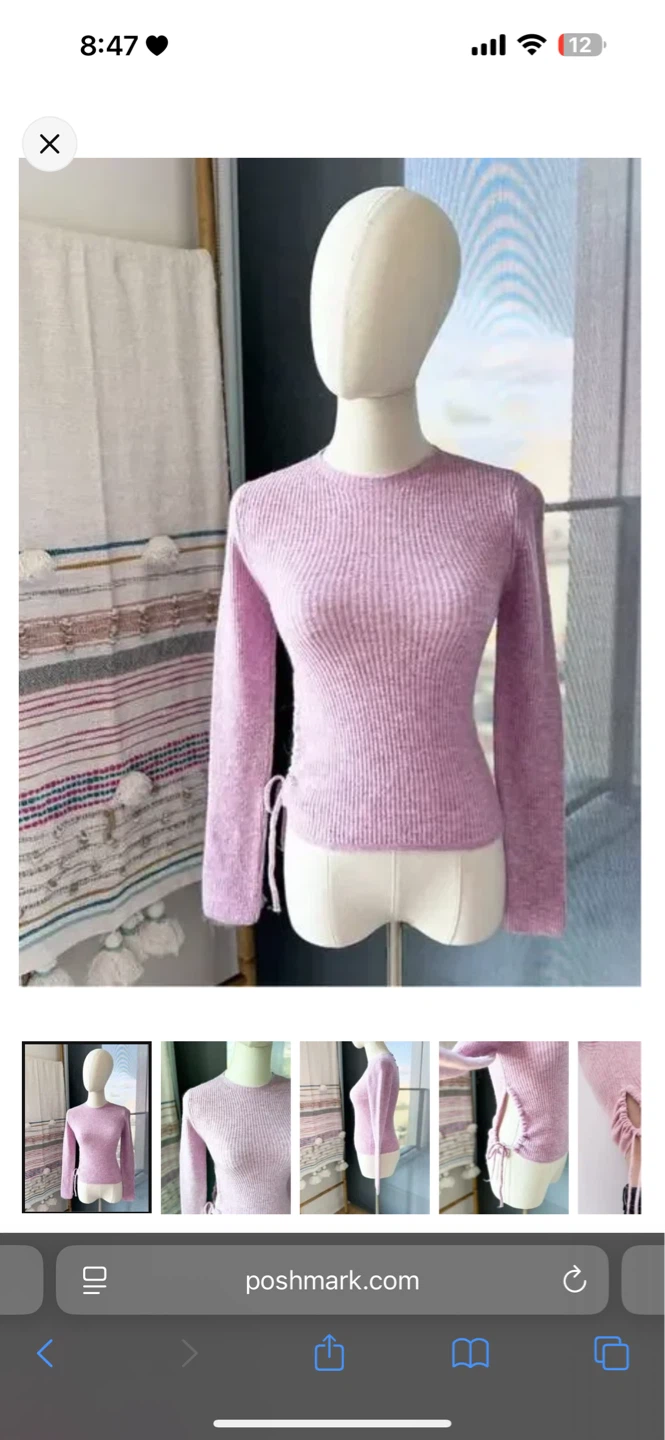 ZARA Purple Ribbed Knit Ruched Side Sweater Size S - photo 5