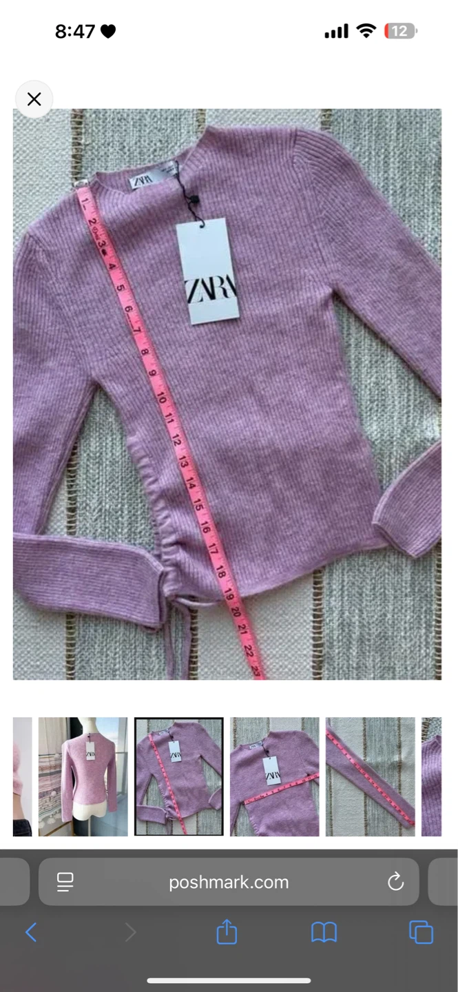 ZARA Purple Ribbed Knit Ruched Side Sweater Size S