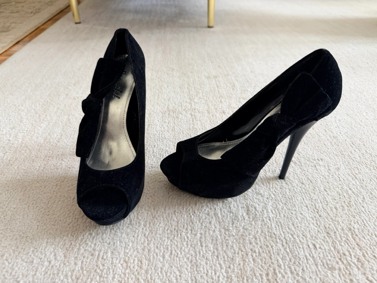 Black Velvet Peep-Toe Heels with Bow