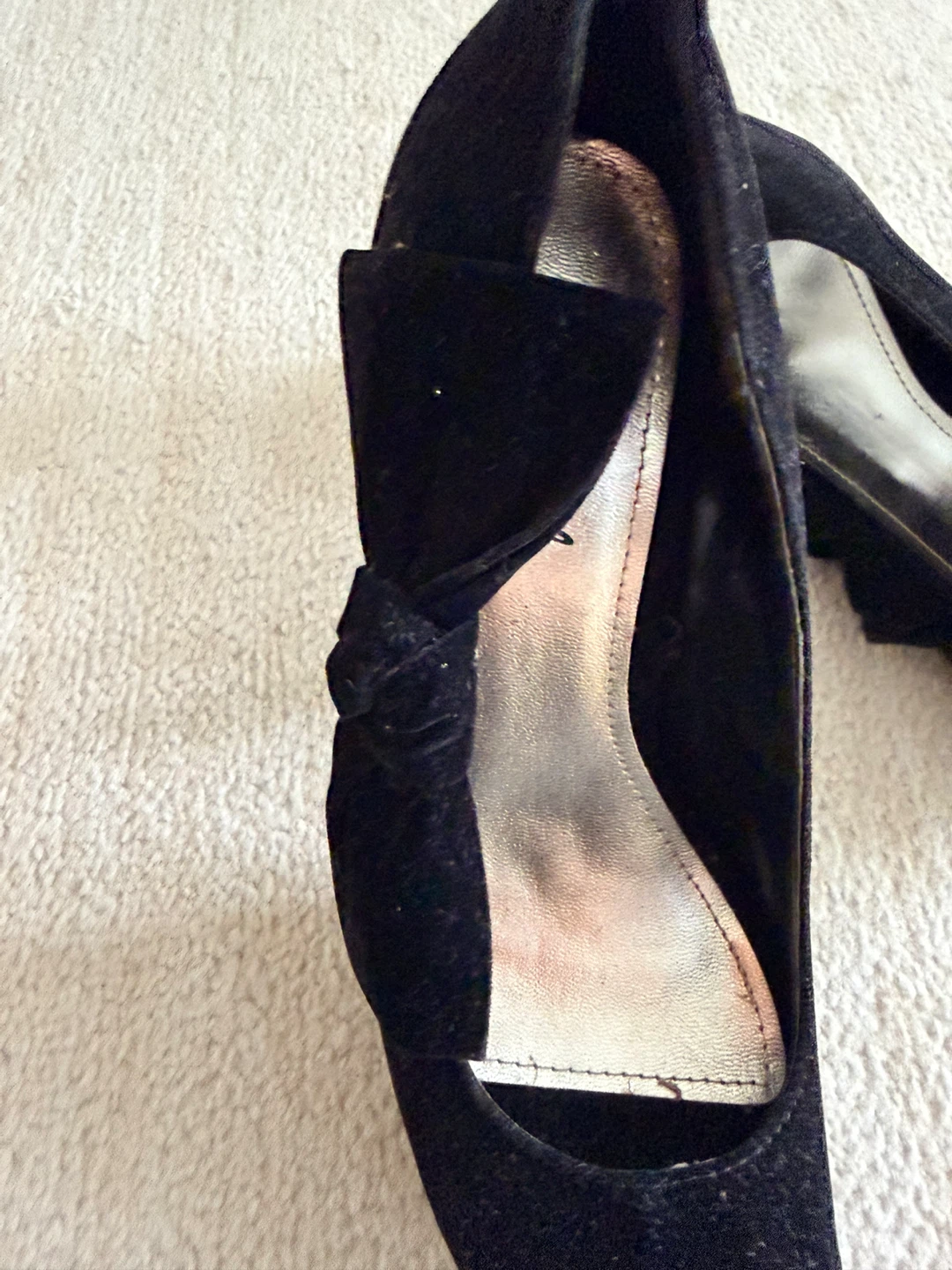 Black Velvet Peep-Toe Heels with Bow - photo 5