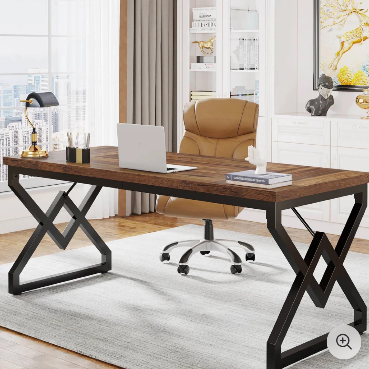 Rustic Wood and Black Metal Desk - photo 2