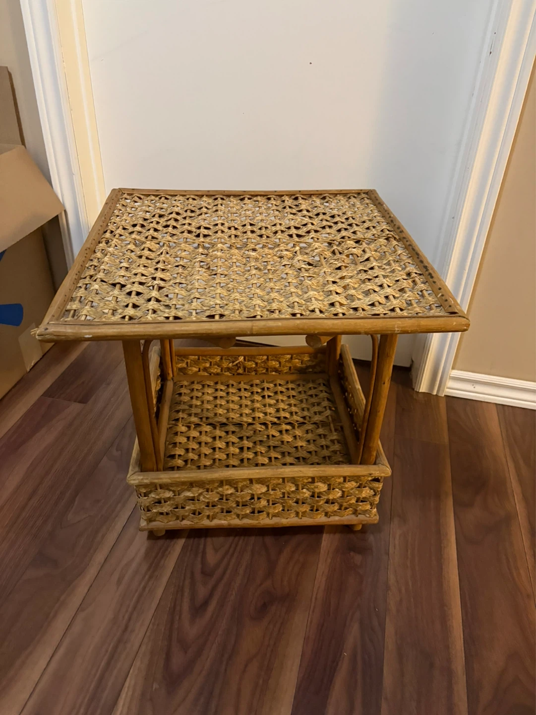 Wicker Side Table with Shelf