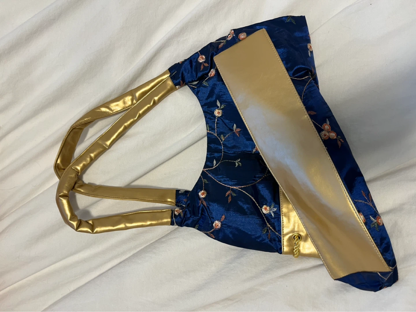 Blue Embroidered Tote Bag with Gold Accents - photo 2