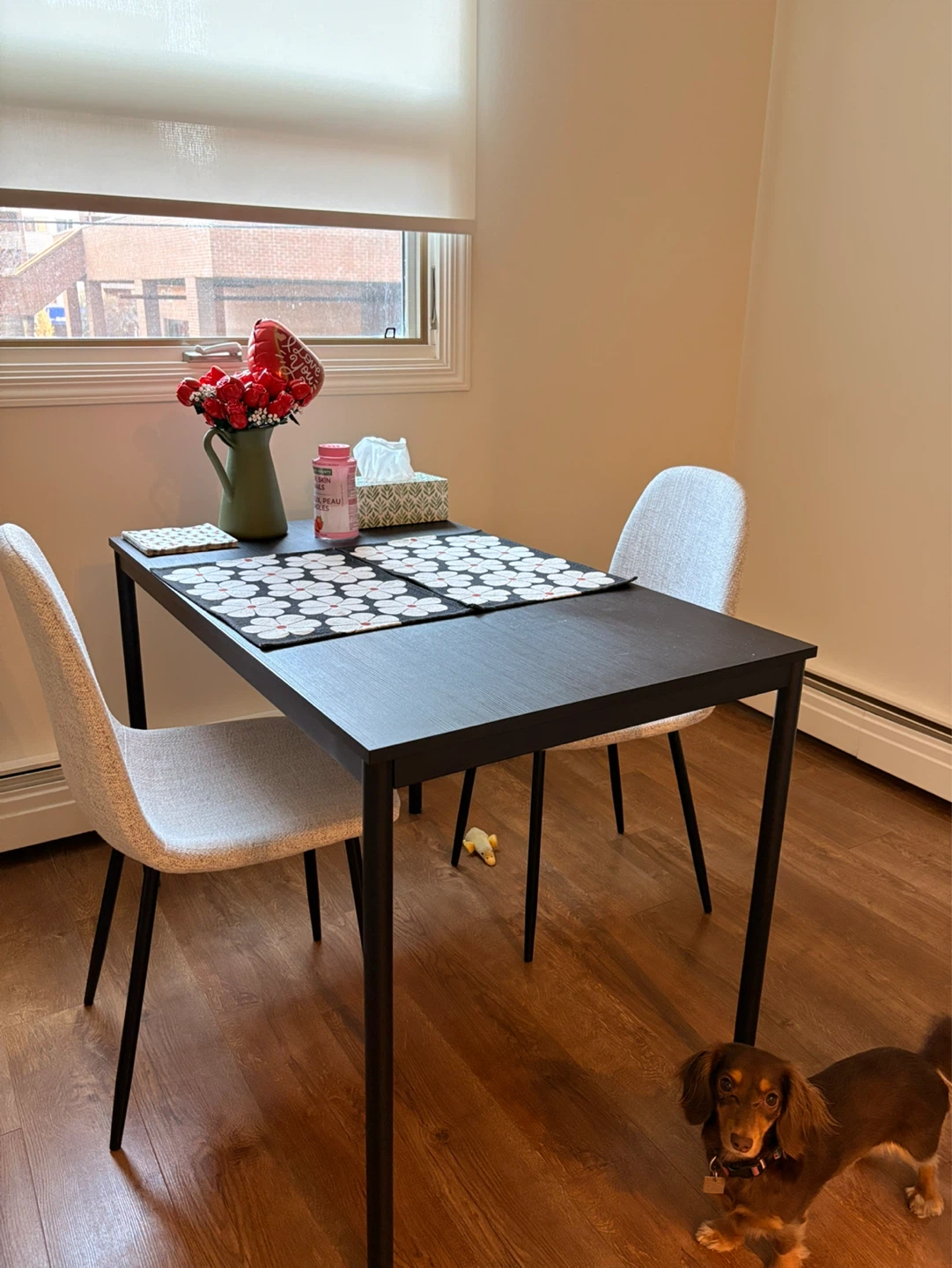 Black Dining Table with Two Chairs
