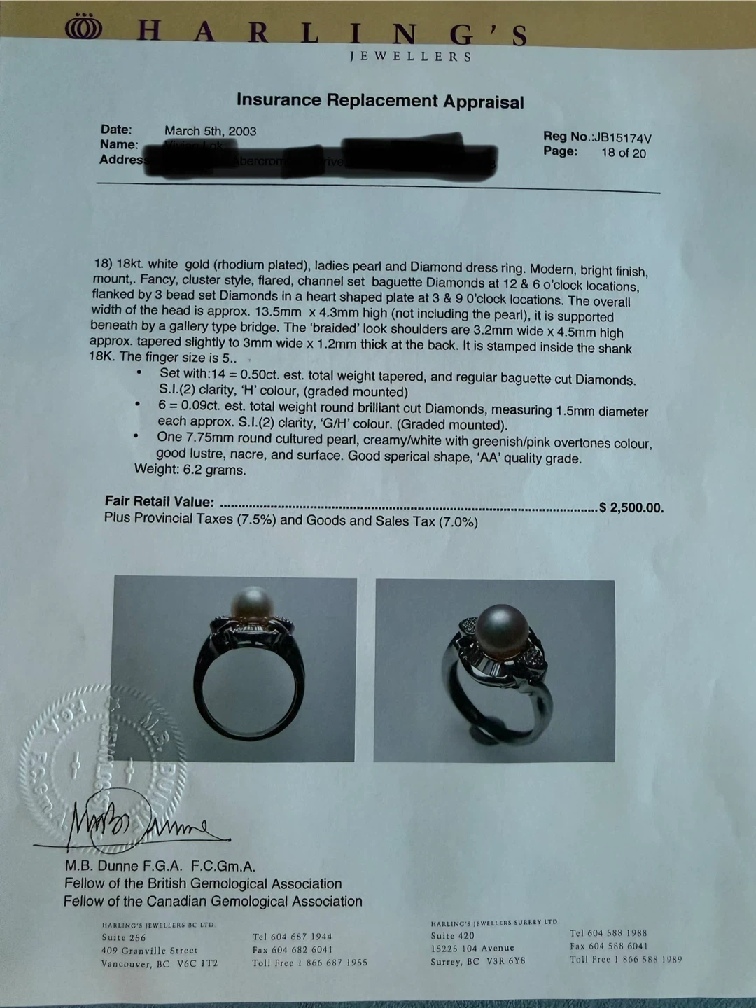 18k White Gold Pearl and Diamond Ring - photo 2