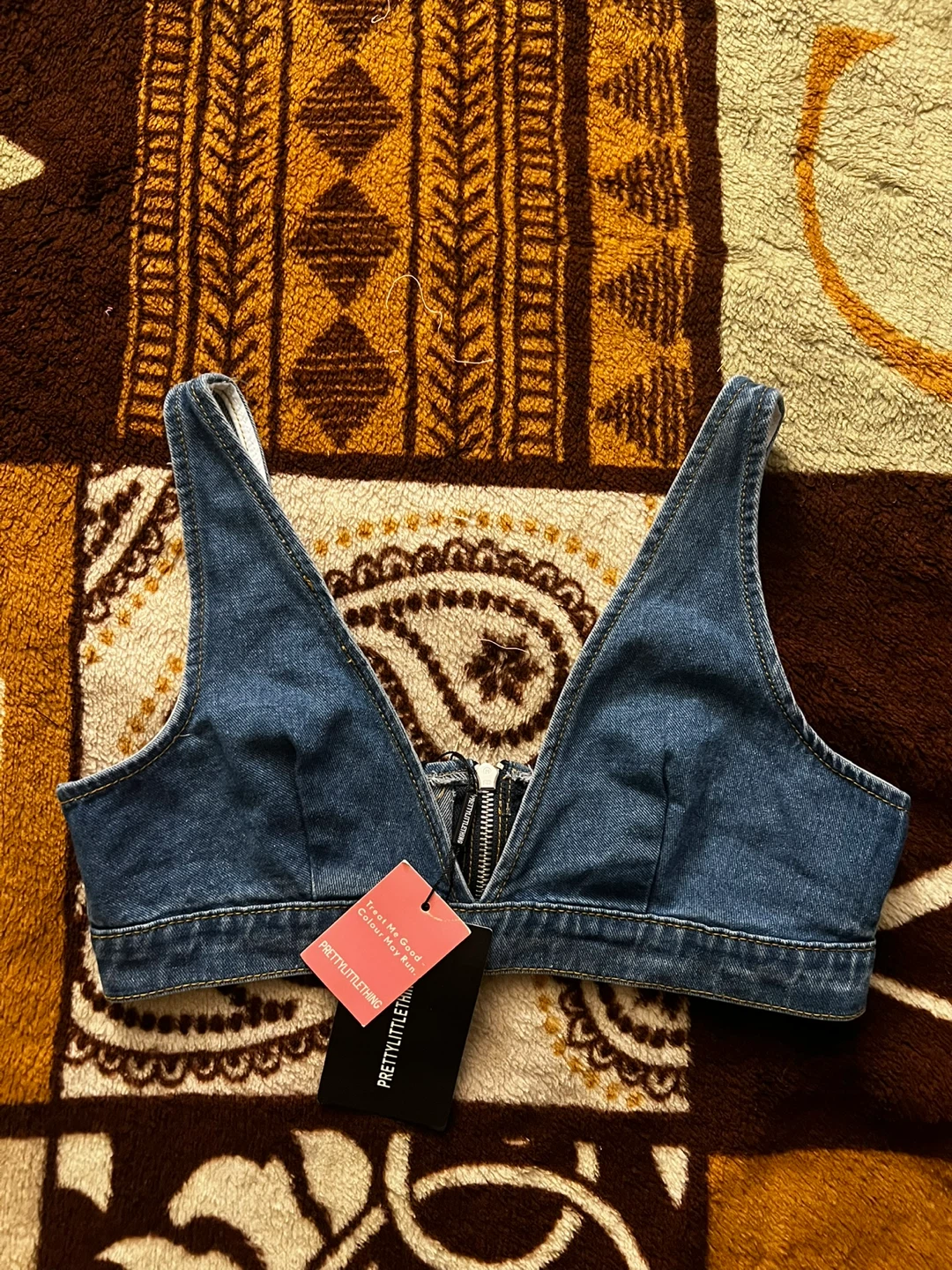 PrettyLittleThing Blue Wash Triangle Denim Bralette - Size 10 - photo 2