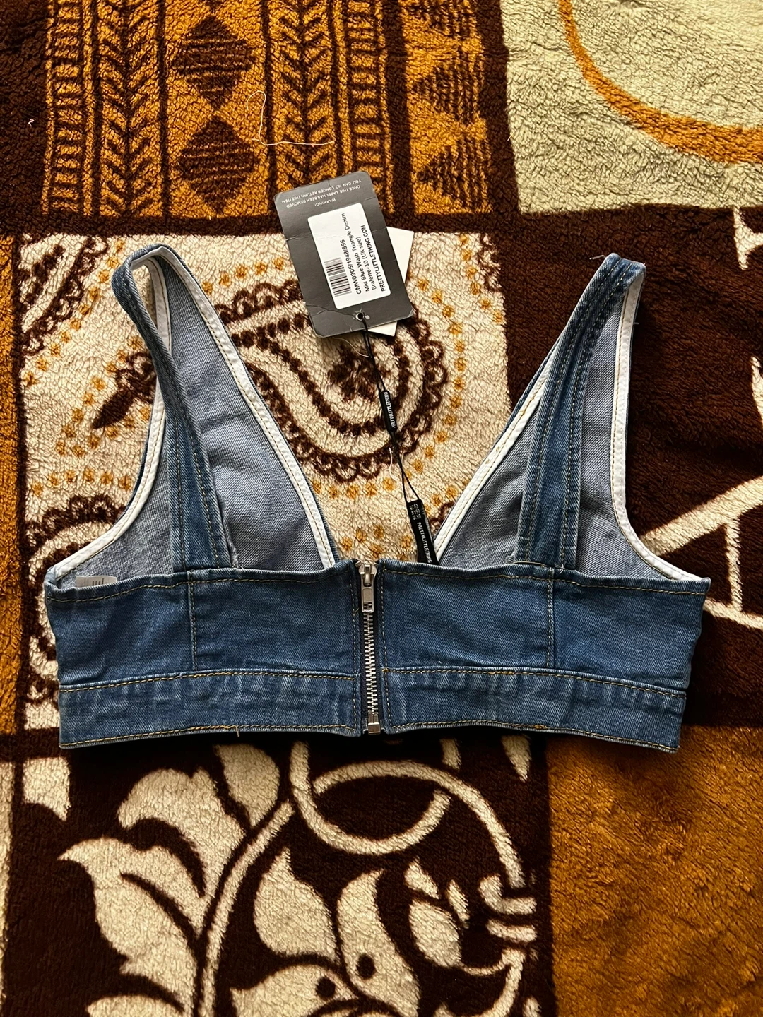 PrettyLittleThing Blue Wash Triangle Denim Bralette - Size 10 - photo 3