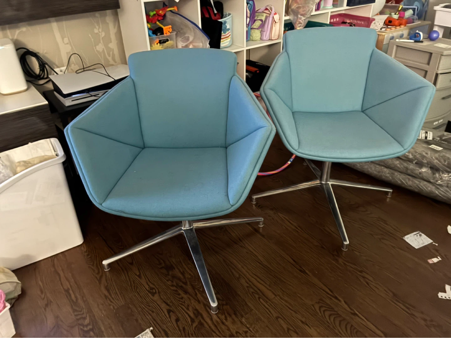 Set of 2 Teal Blue Swivel Chairs