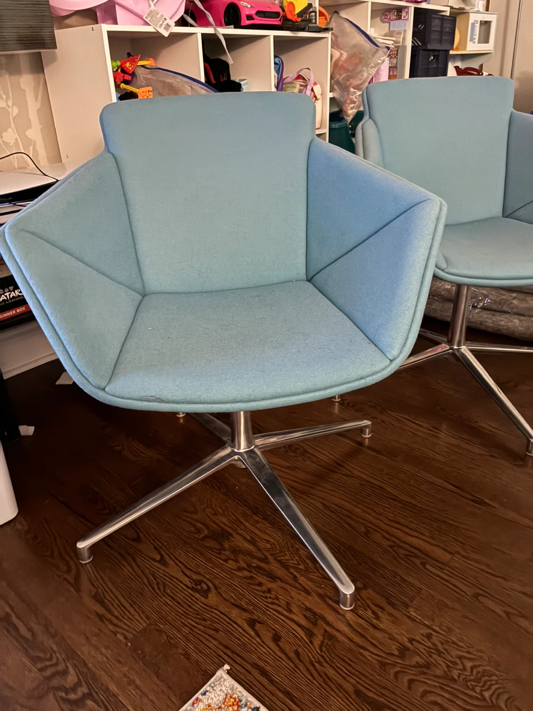 Set of 2 Teal Blue Swivel Chairs - photo 2