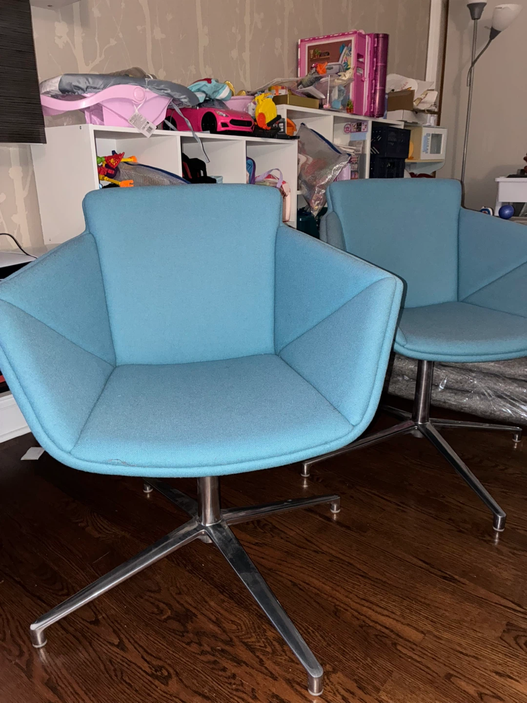 Set of 2 Teal Blue Swivel Chairs - photo 3