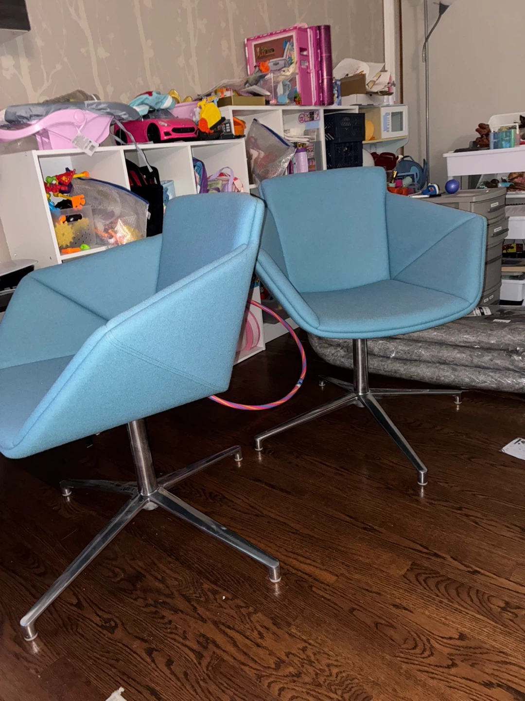 Set of 2 Teal Blue Swivel Chairs - photo 4