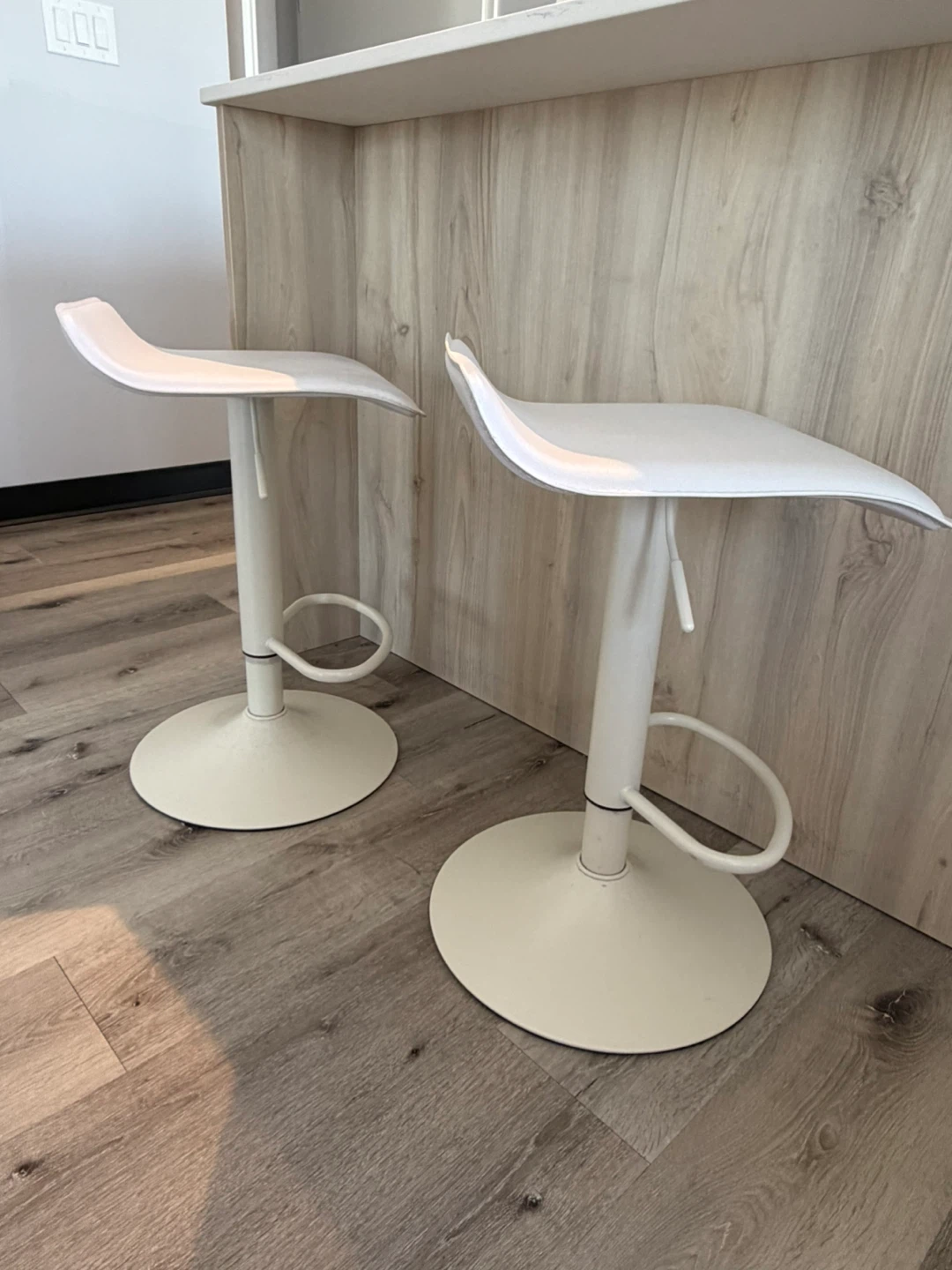 Pair of White Adjustable Bar Stools