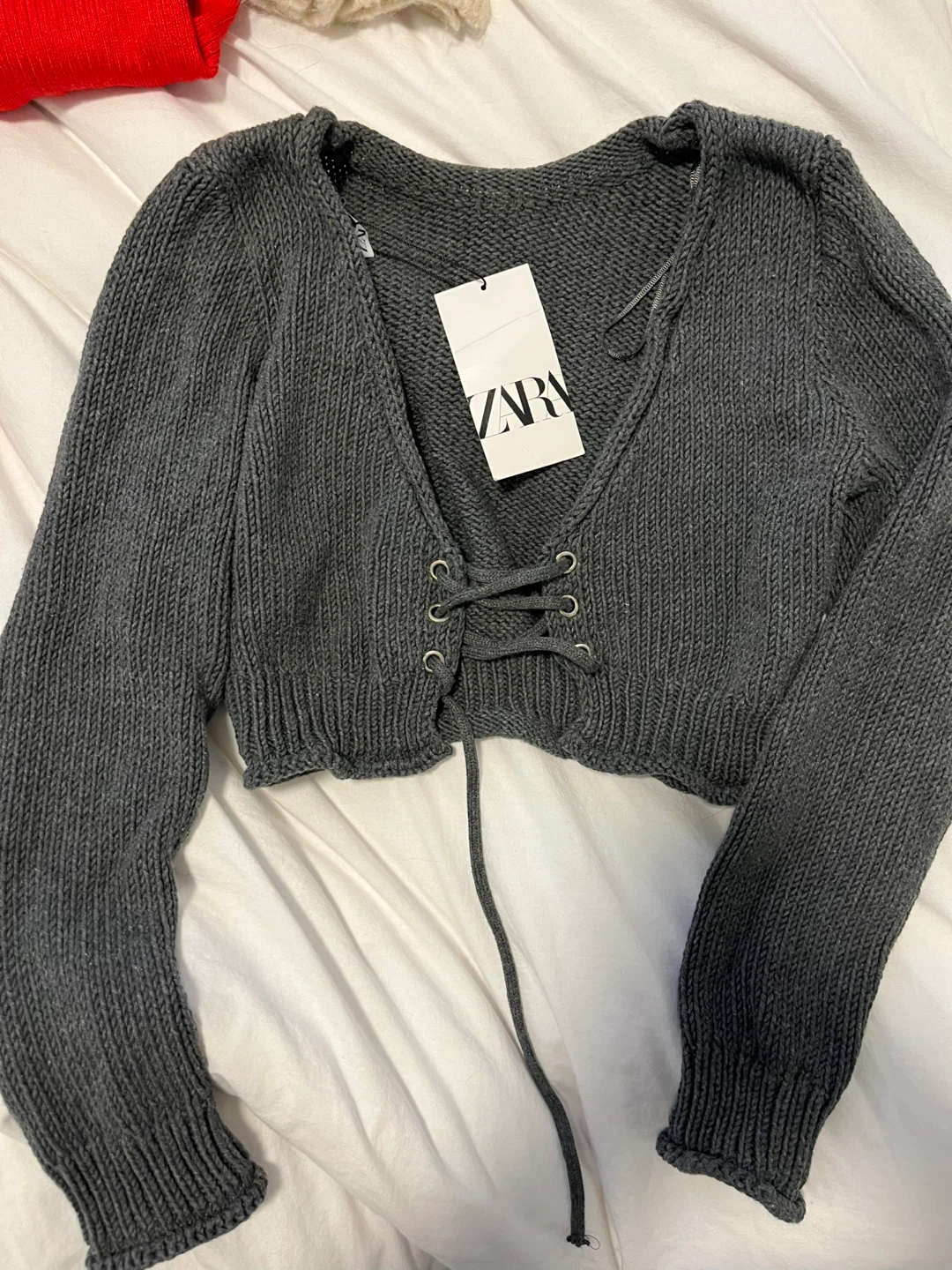 Zara Grey Knit Lace-Up Crop Sweater Size S - photo 4