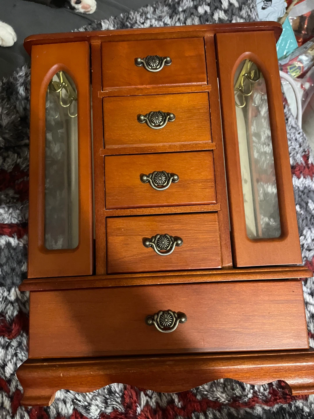 Wooden Jewellery Box with Drawers and Glass Doors