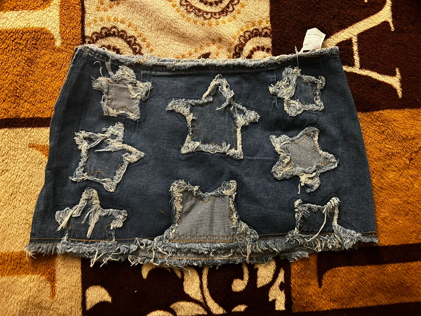 Denim Mini Skirt with Star Cutouts - photo 3