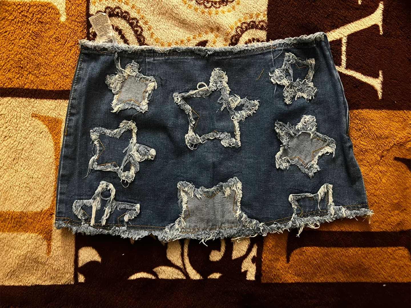 Denim Mini Skirt with Star Cutouts - photo 2