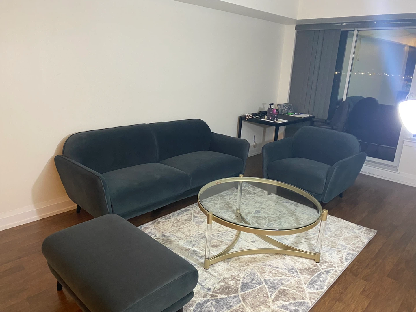 Dark Blue Velvet Sofa and Armchair Set