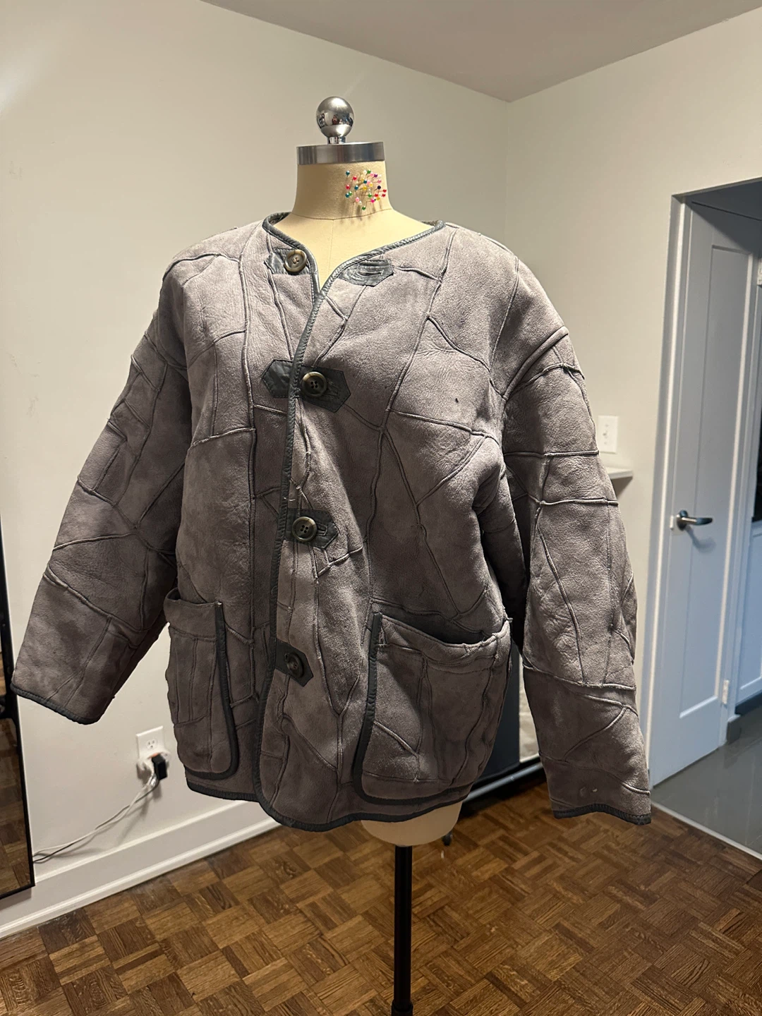 Grey Suede and Shearling Lined Jacket