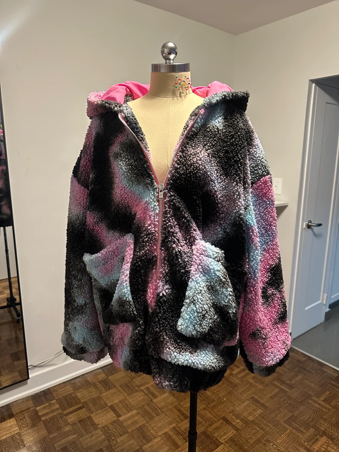Tie Dye Sherpa Fleece Hoodie Jacket