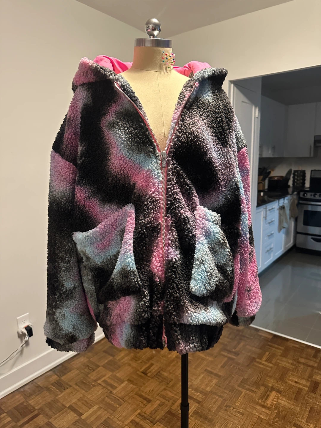 Tie Dye Sherpa Fleece Hoodie Jacket - photo 2