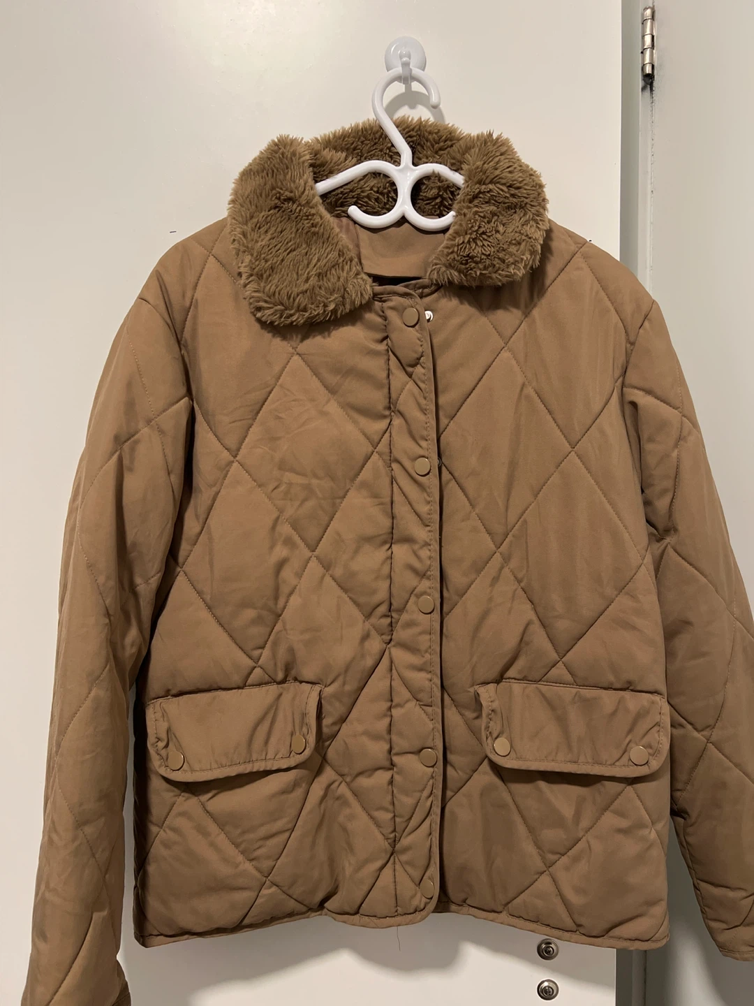 Brown Quilted Jacket with Fur Collar
