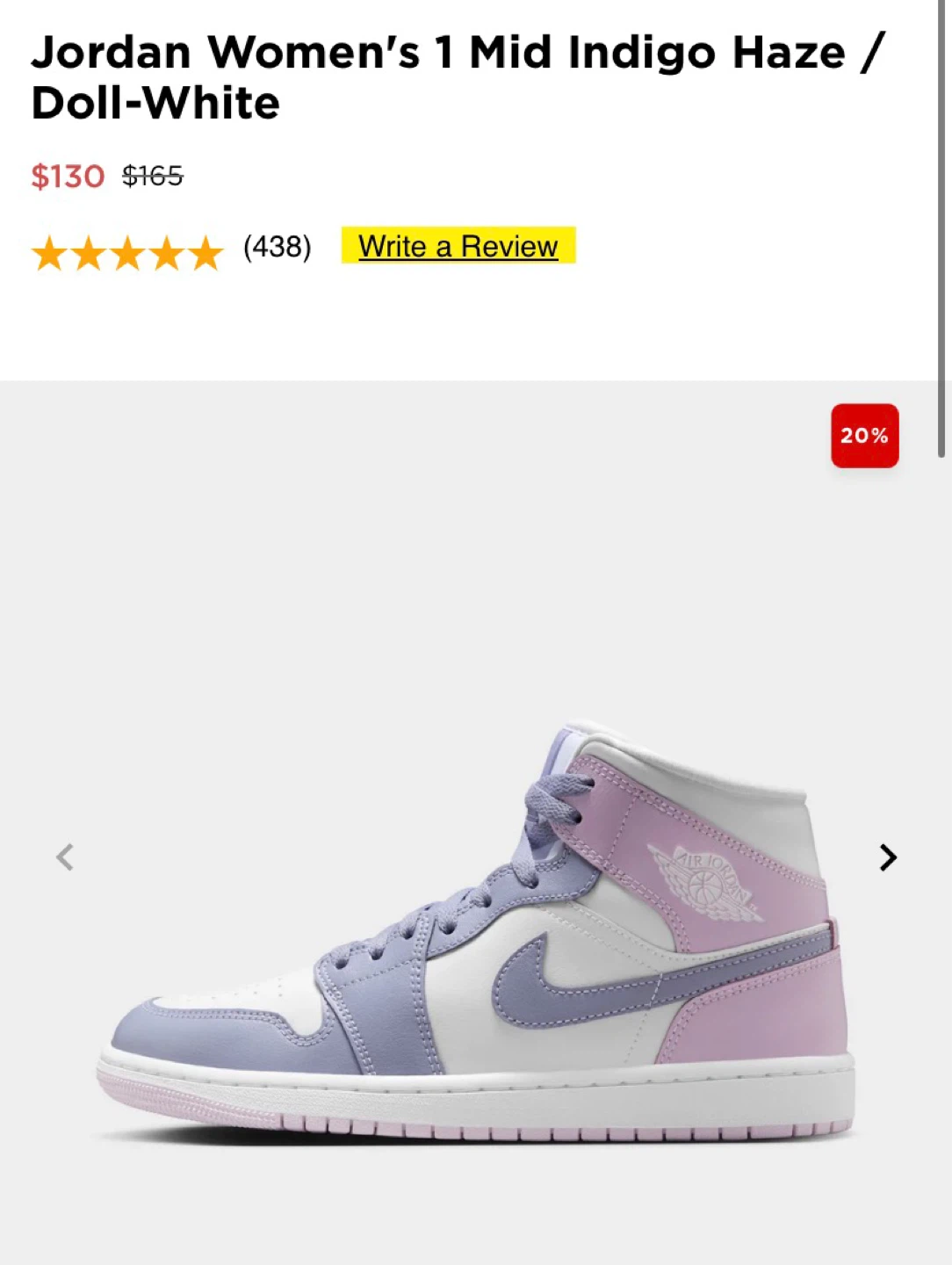 Jordan Women's 1 Mid Indigo Haze / Doll-White US 8 - photo 4