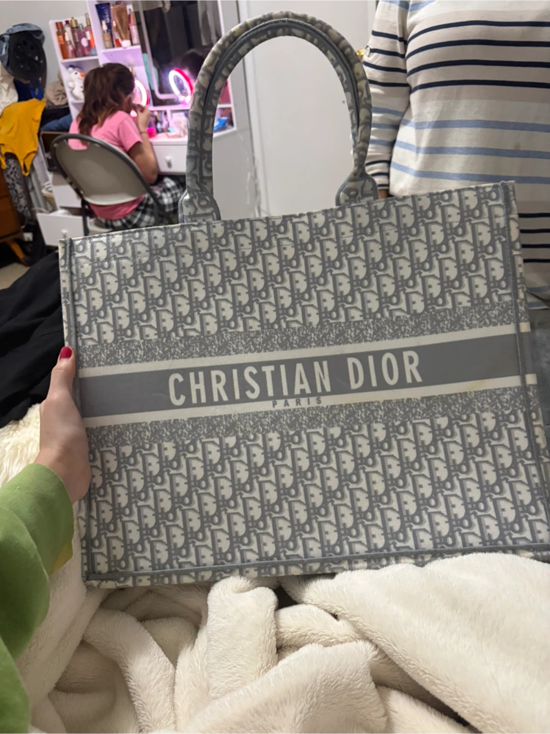 Grey Designer-Inspired Monogram Tote Bag