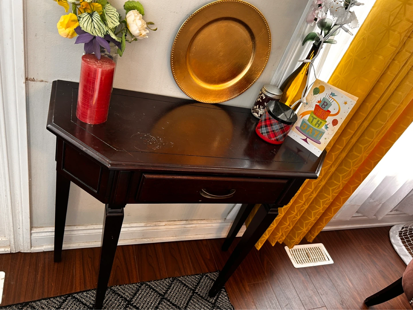 Dark Wood Console Table with Drawer