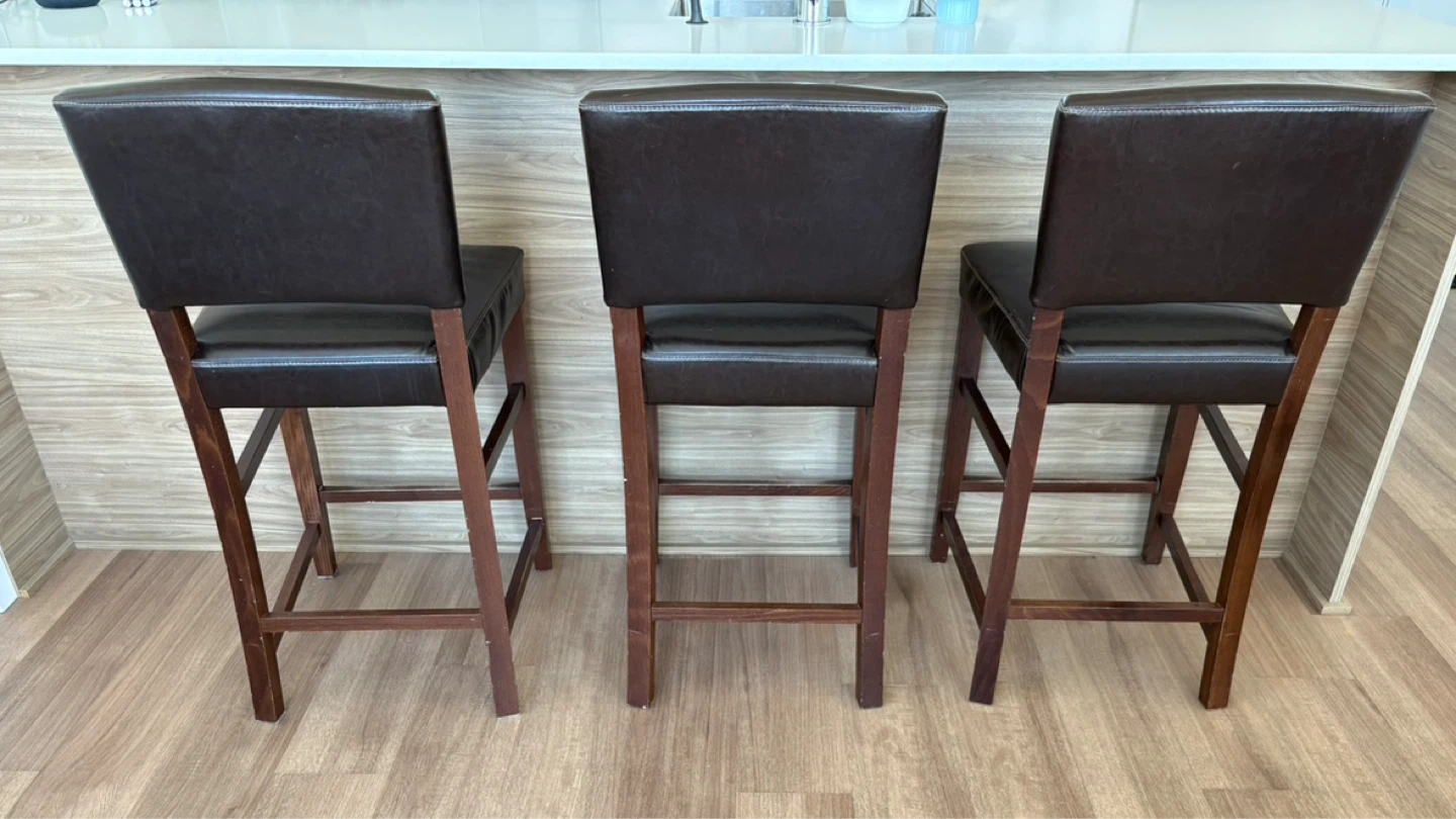 Set of 3 Dark Brown Faux Leather Bar Stools