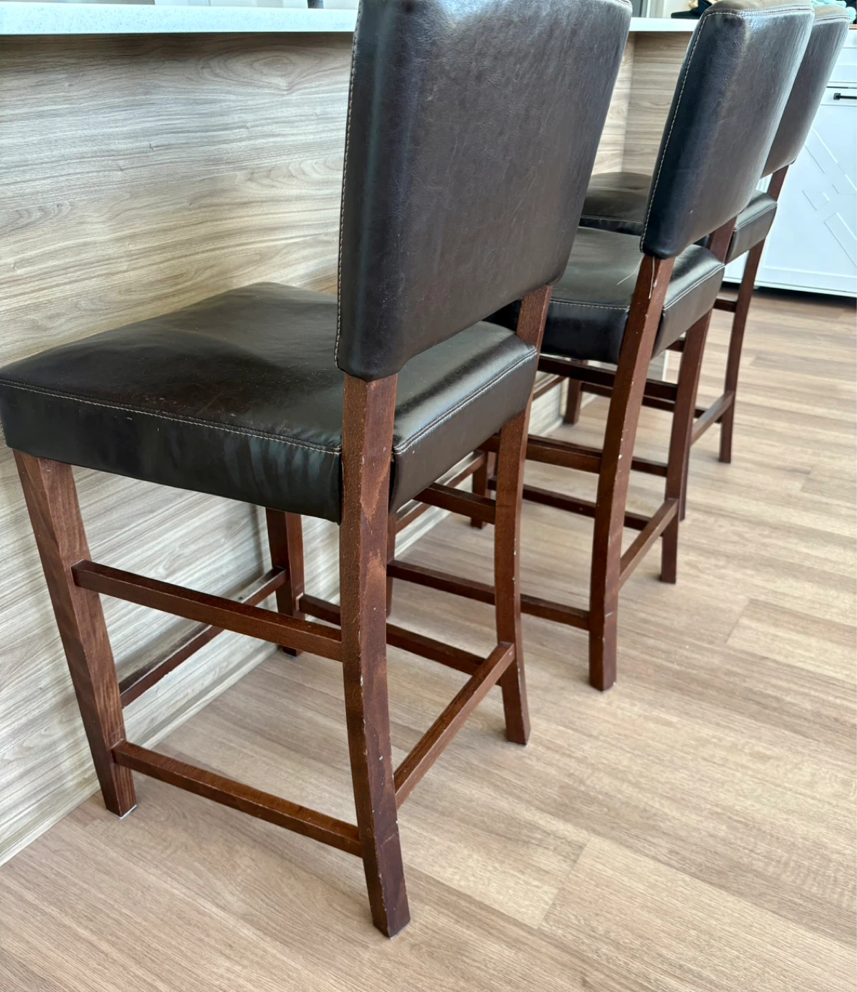 Set of 3 Dark Brown Faux Leather Bar Stools - photo 2