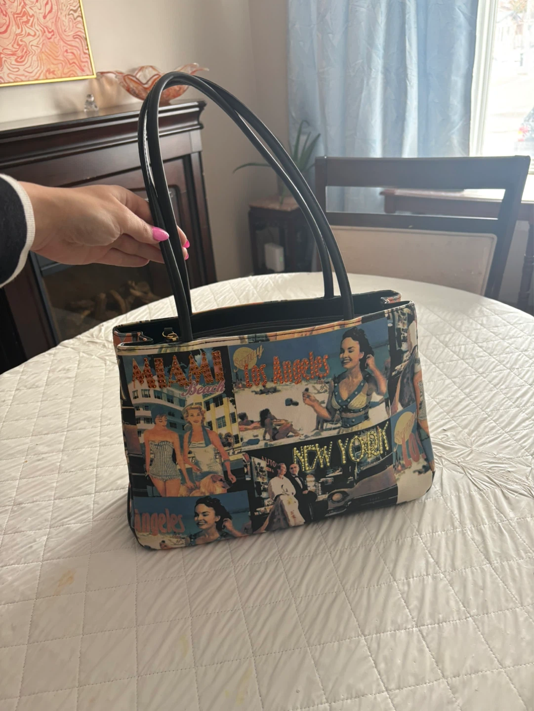 Tote Bag with Vintage Miami & Los Angeles Print