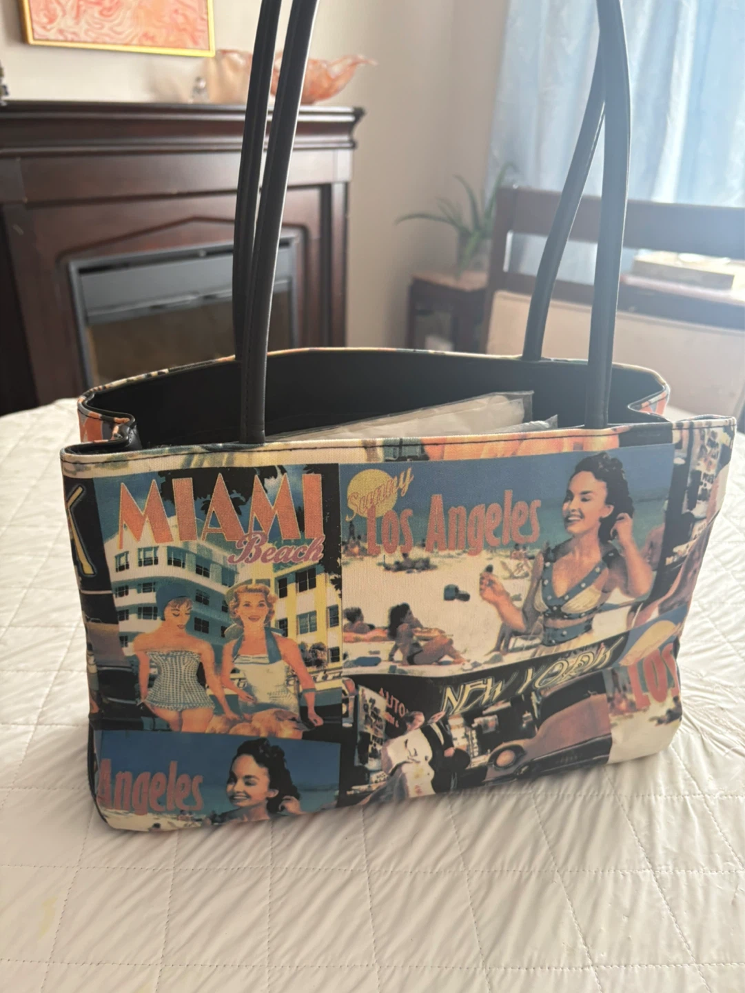 Tote Bag with Vintage Miami & Los Angeles Print - photo 2
