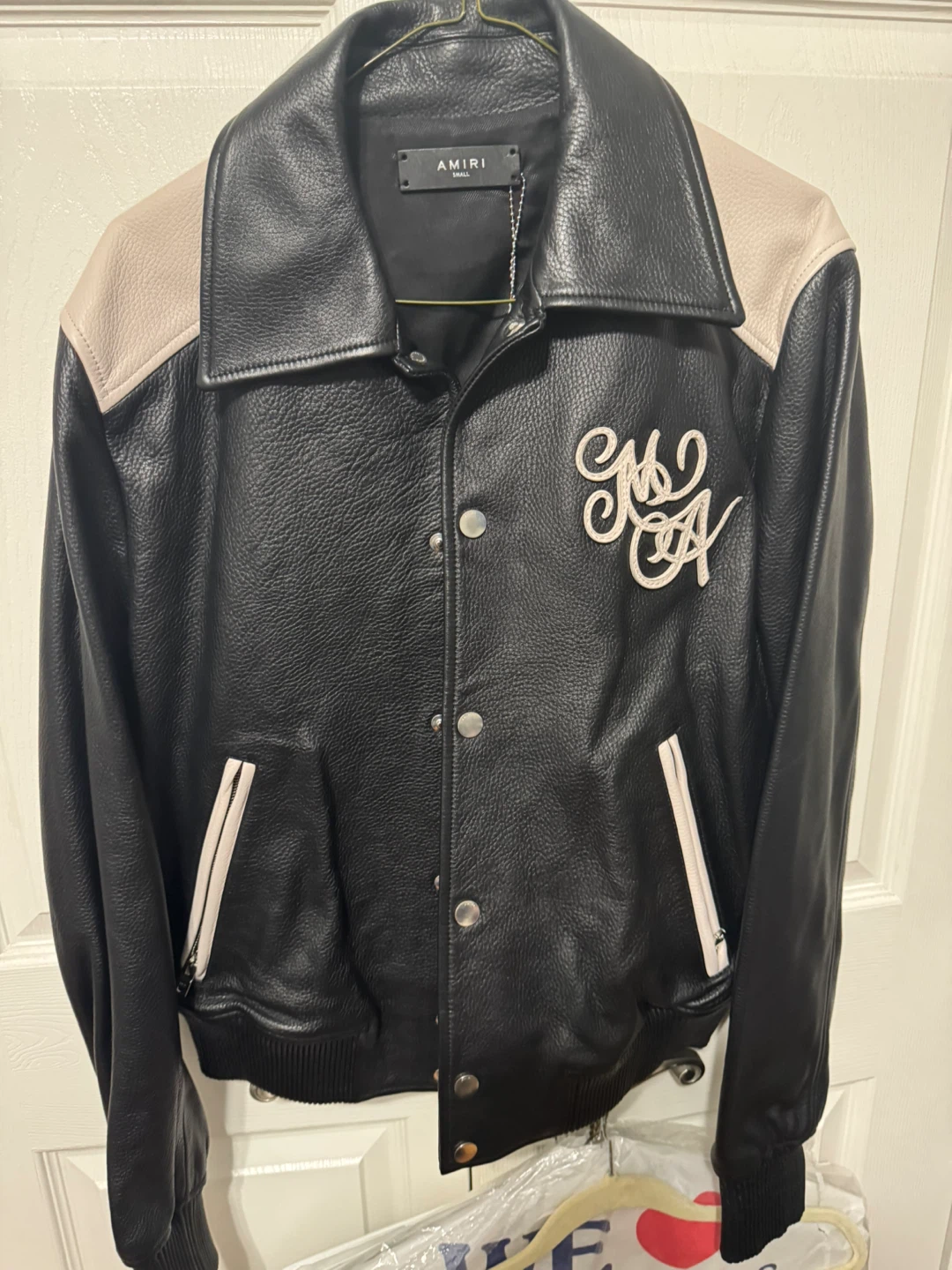 AMIRI Black Leather Varsity Jacket - Size Small - photo 4