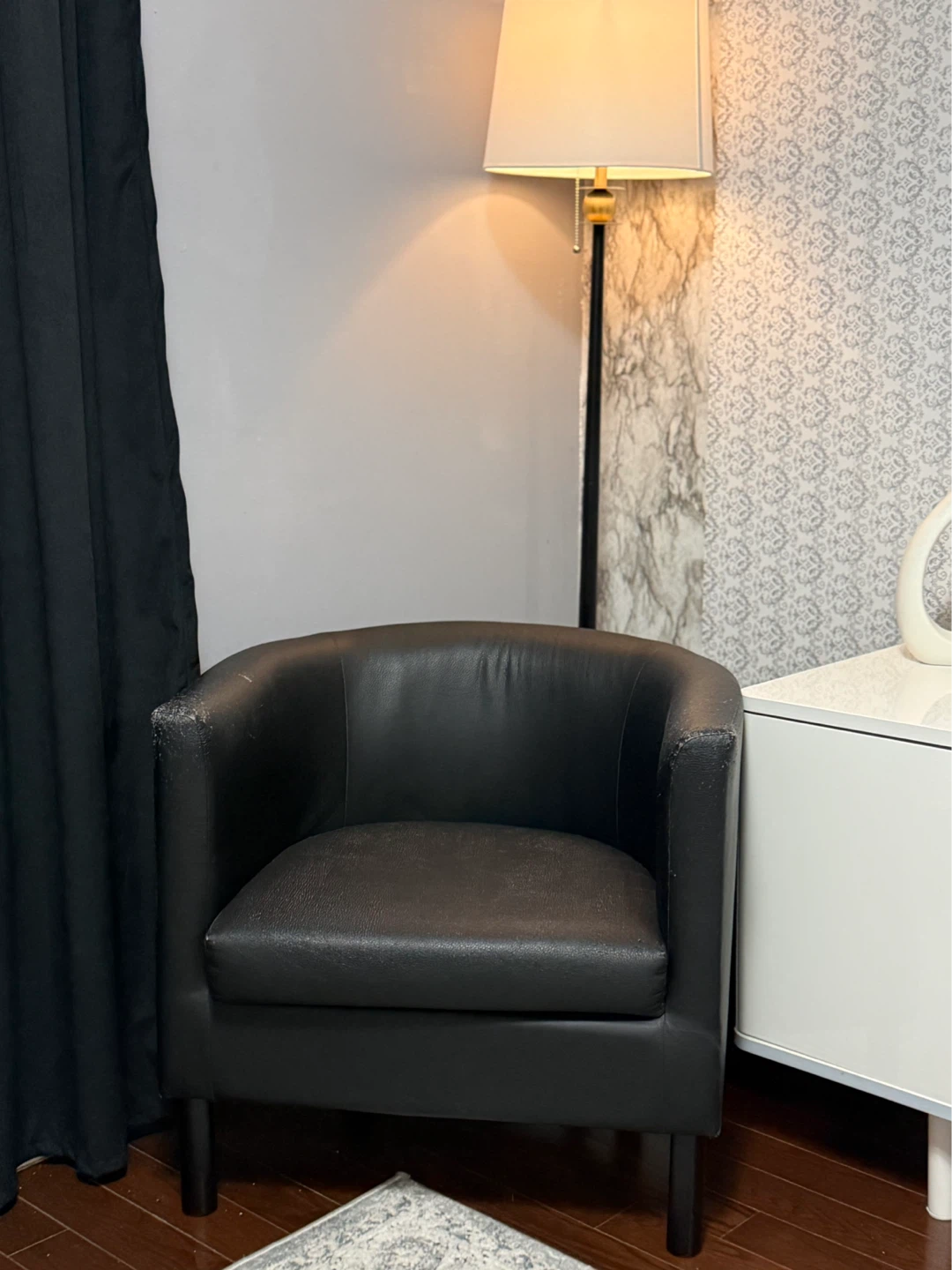 Black Accent Chair with "Stay Awhile" Pillow - photo 2